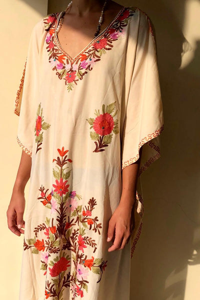 Hand-embroidered ethnic tunic - tan