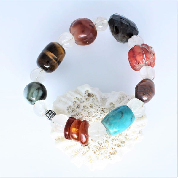 coral turquoise tiger eye amber bracelet